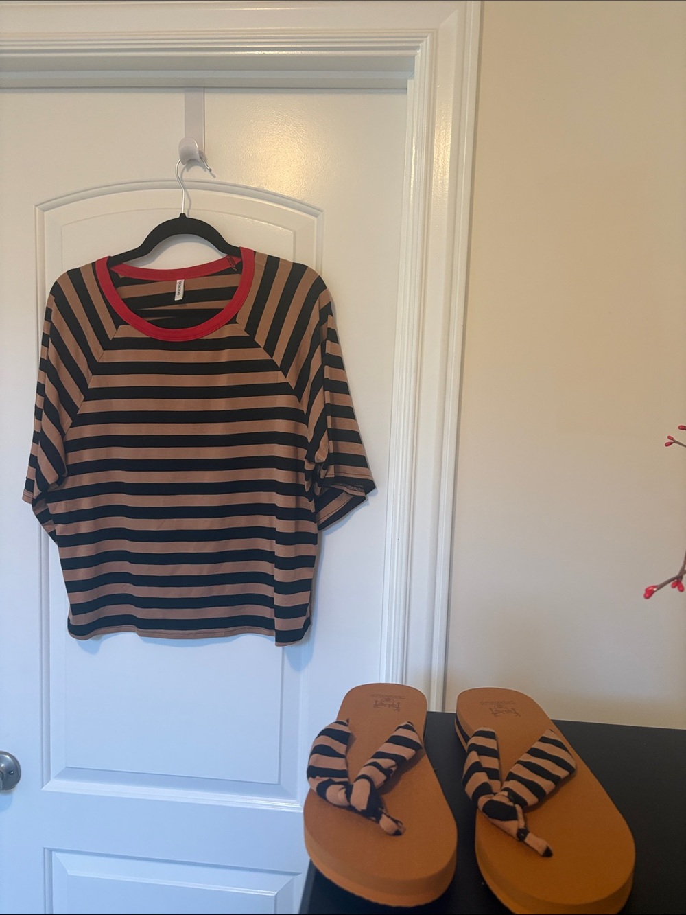 Striped Short Sleeve Tee with Red Trim